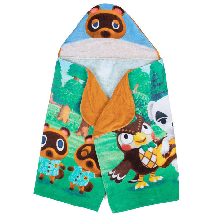 Animal Crossing Kids Tom Nook Hooded Bath Towel, Cotton, Green, Nintendo