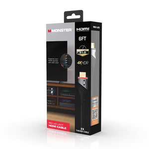 Monster LED Red Light 4k HDMI Cable - 6ft, Multiple Colors