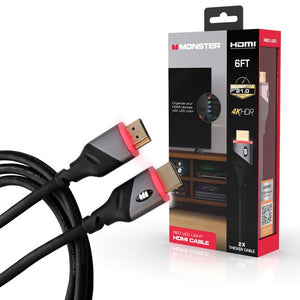 Monster LED Red Light 4k HDMI Cable - 6ft, Multiple Colors